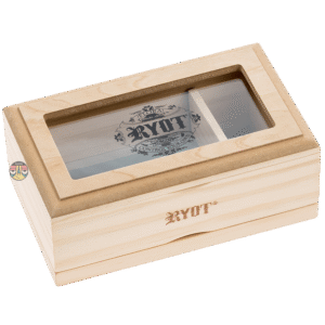 קופסת RYOT Glass Top Screen Box 4×7 Natural עם מכסה זכוכית ונפה